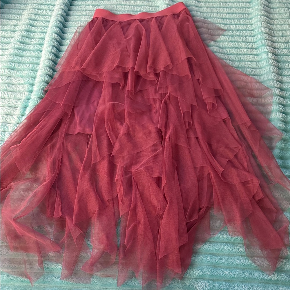 Easel Asymmetrical Layered Skirt in Deep Pink
